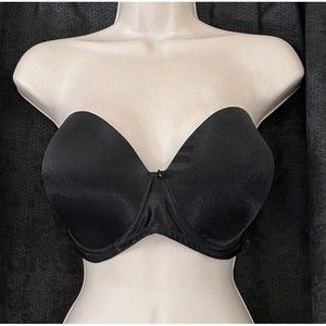 Frederick's of Hollywood Black Glossy Satin Padded Underwire Strapless Bra 38DD